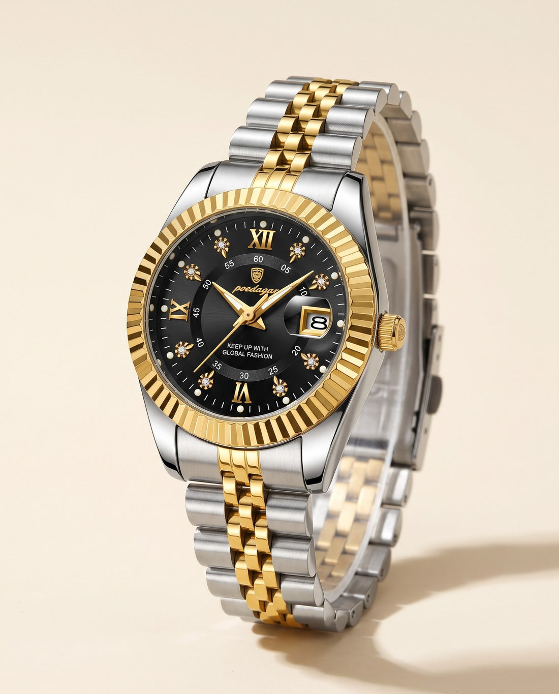 Petite Fluted Ladies Gold case, Black dial hero