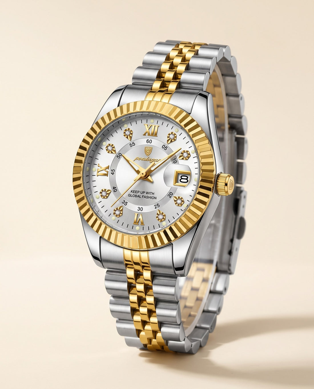 Petite Fluted Ladies Gold case, White dial