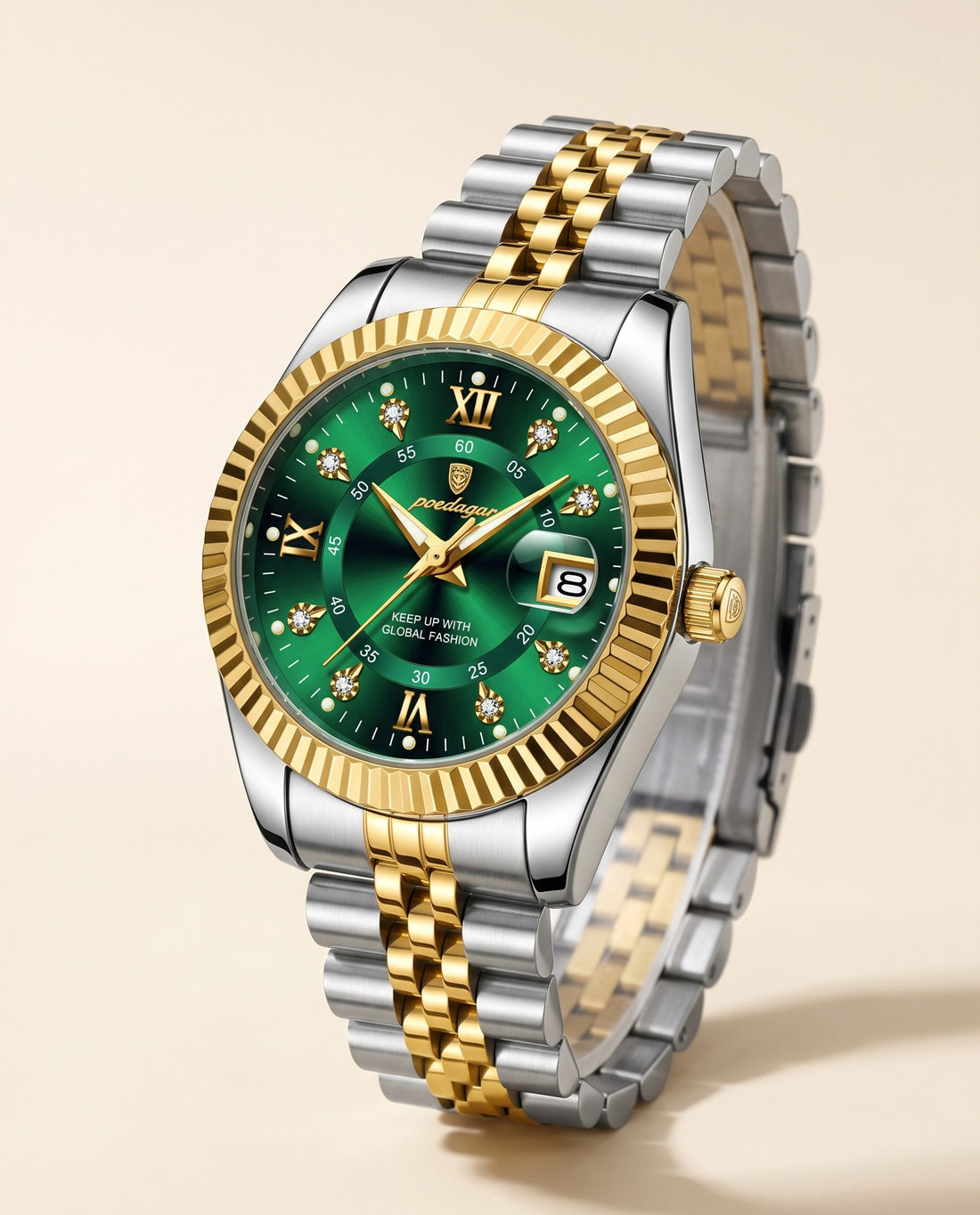 Petite Fluted Ladies Gold case, Green dial