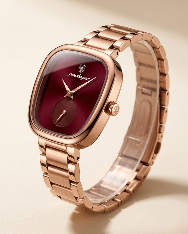 Rose Cushion Square Rose Gold case, Red dial hero