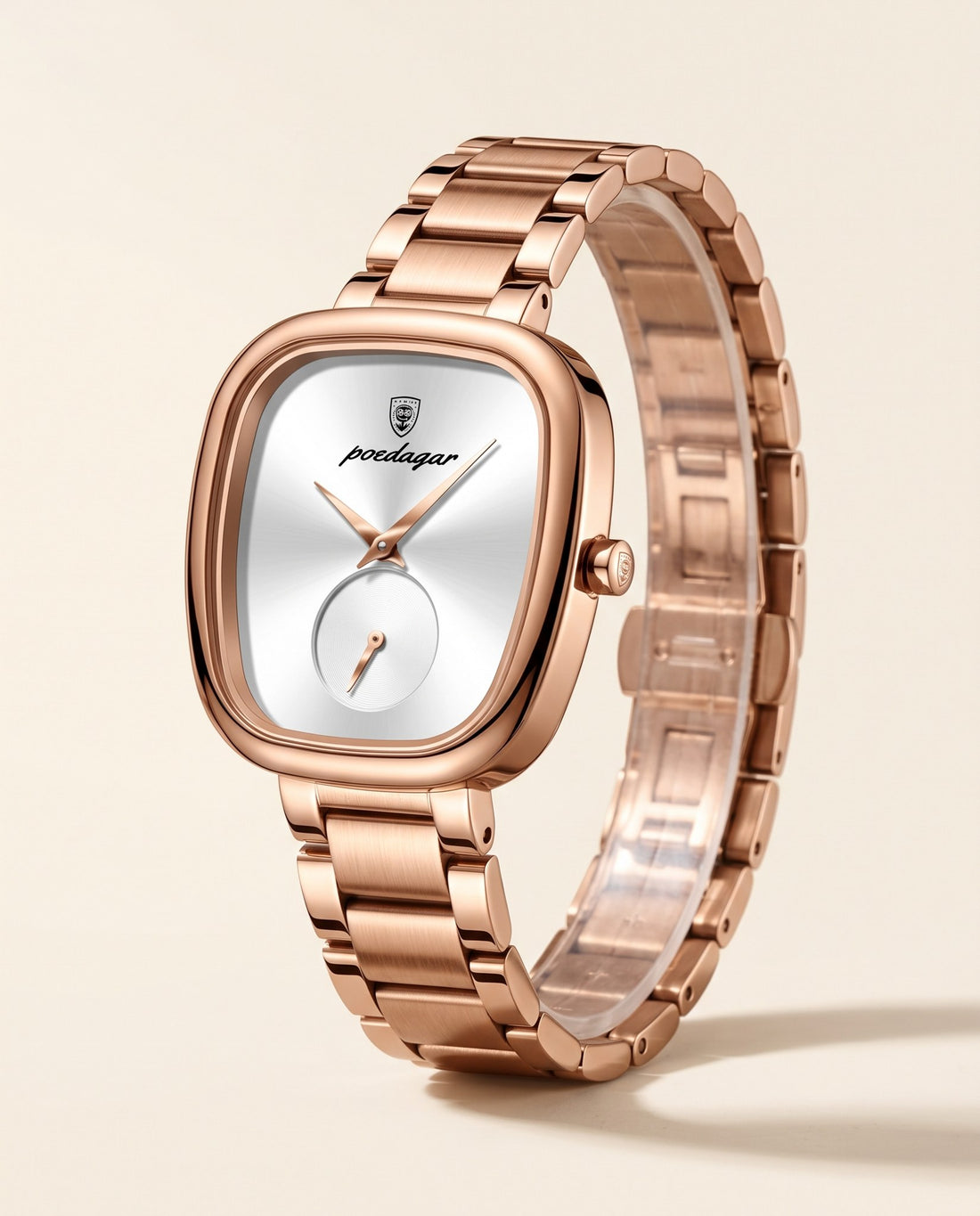 Rose Cushion Square Rose Gold case, White dial