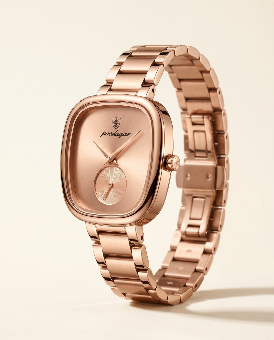 Rose Cushion Square Rose Gold case, Gold dial