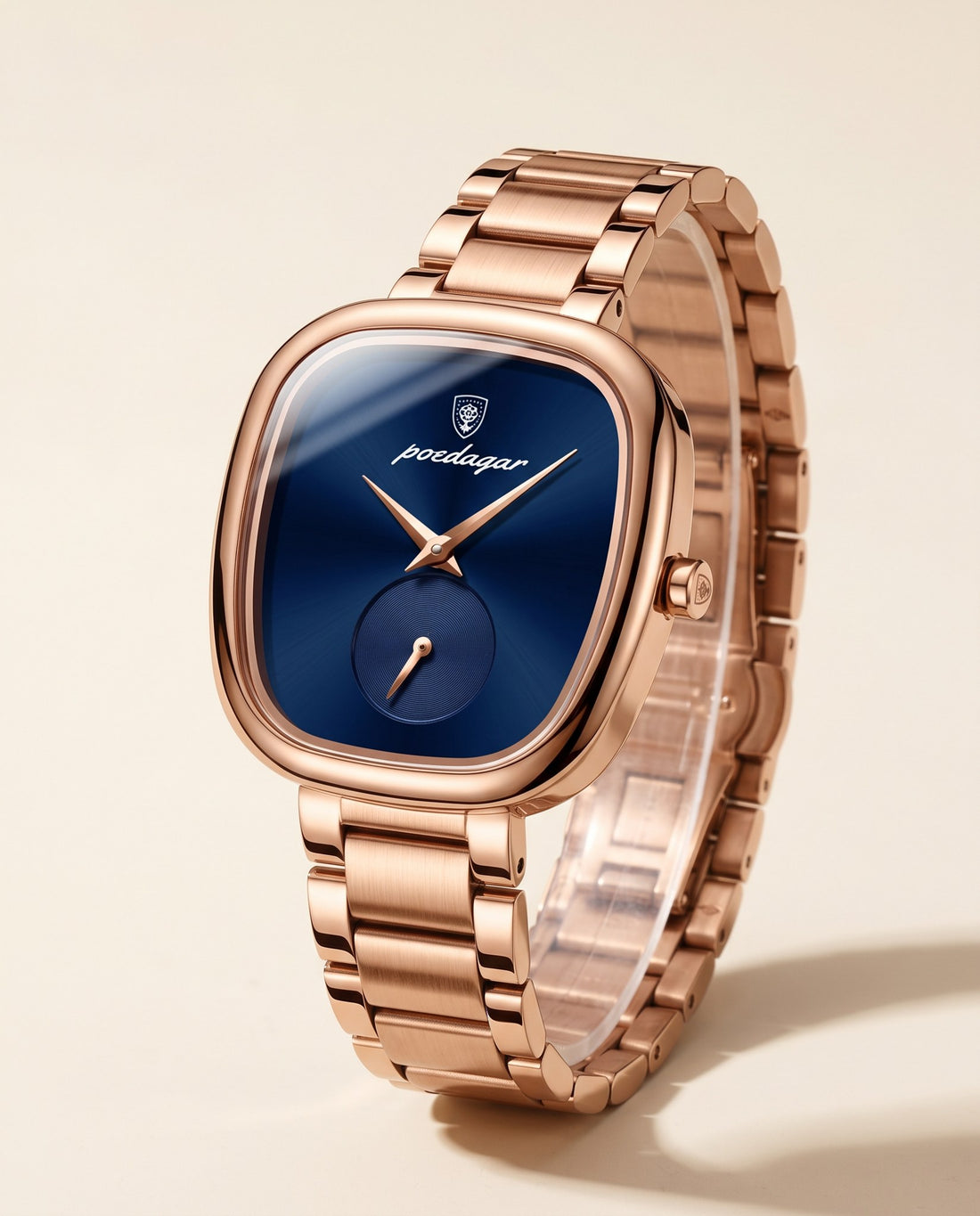 Rose Cushion Square Rose Gold case, Blue dial