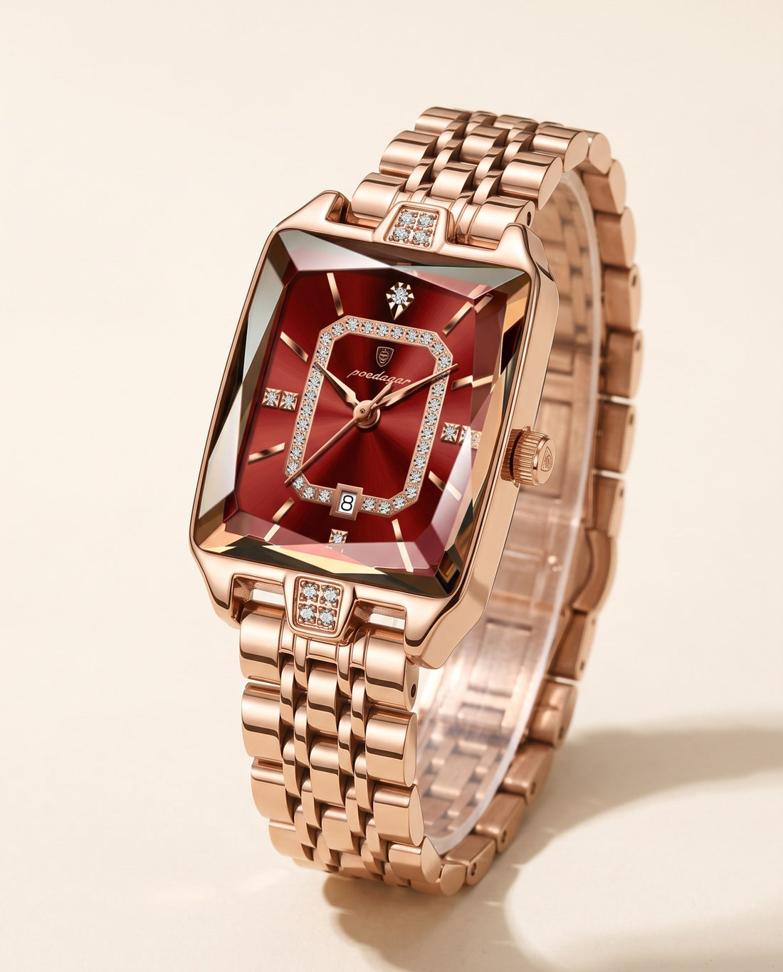 Gem Rectangle Ladies Gold case, Red dial hero