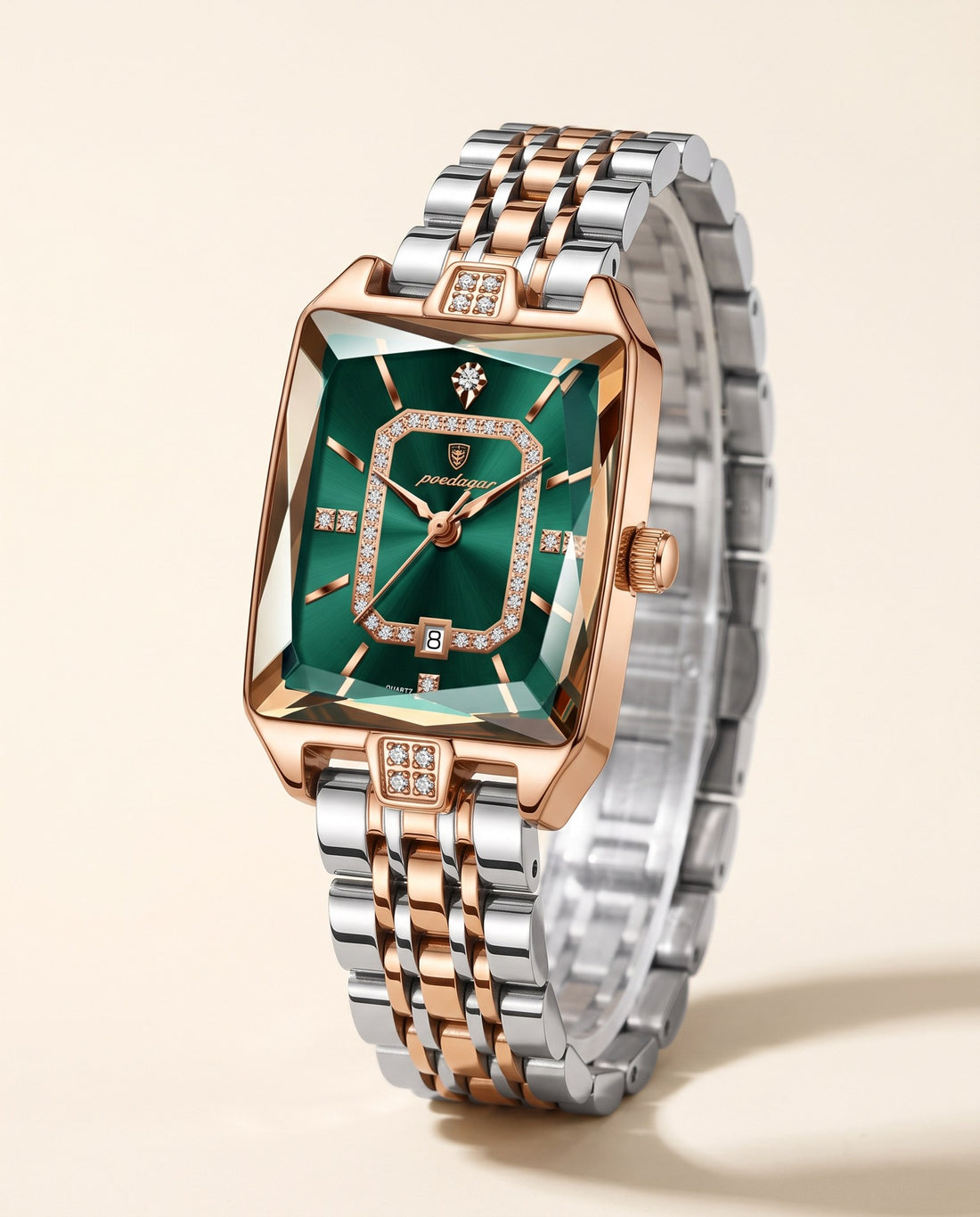 Gem Rectangle Ladies Gold case, Green dial