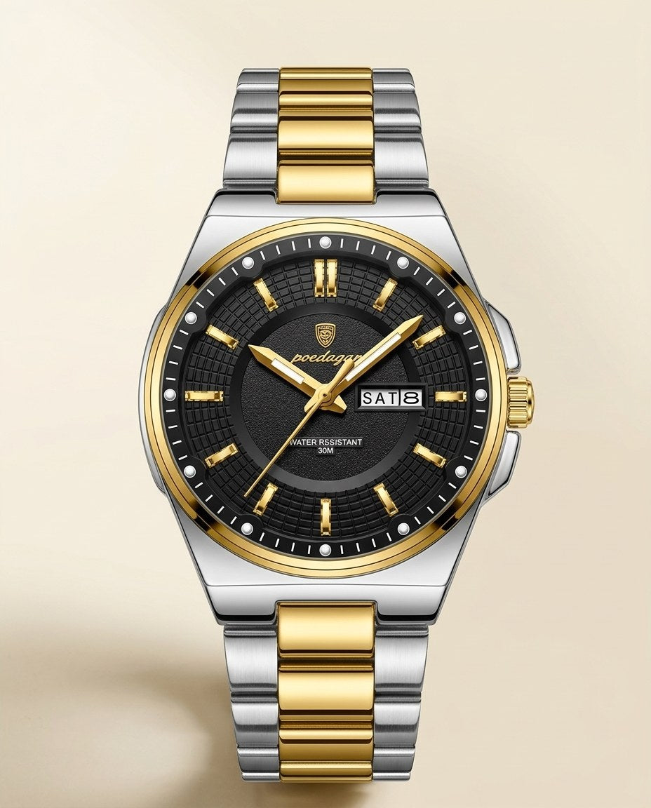 Grace Two-Tone Ladies Day-Date Gold case, Black dial front