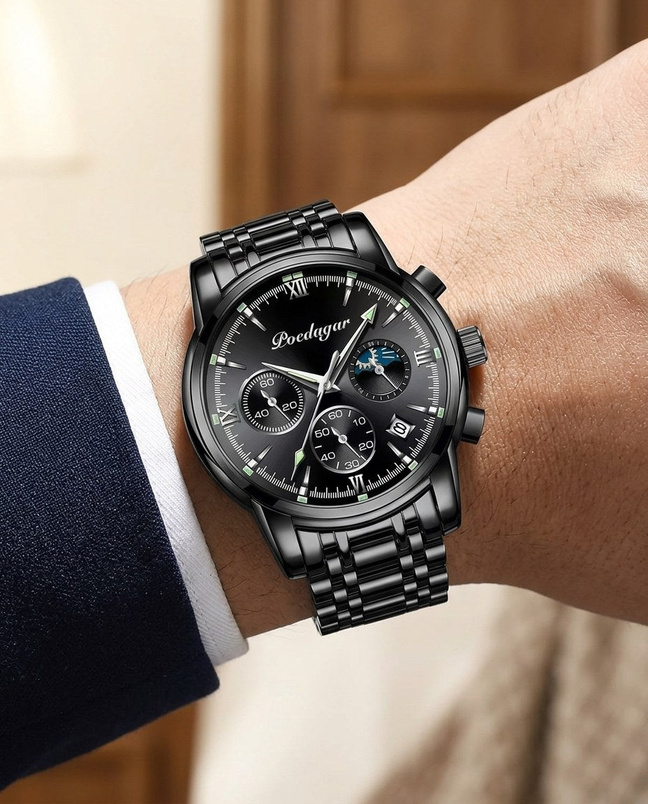 Heritage Moonphase Chronograph (Steel) Black case, Black dial on the wrist