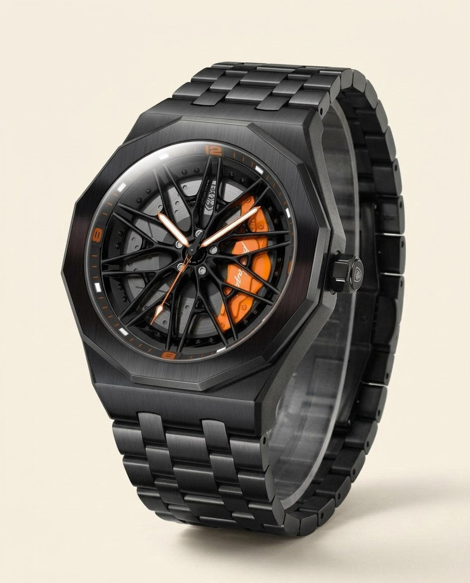 Black Rim Sport Black case, Orange dial