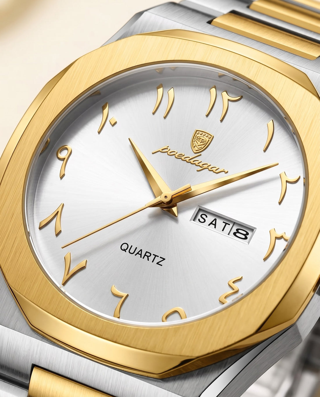 Sultan Arabic Dial Day-Date Gold case, White dial dial close-up