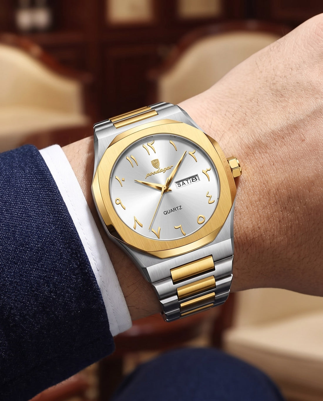 Sultan Arabic Dial Day-Date Gold case, White dial on the wrist