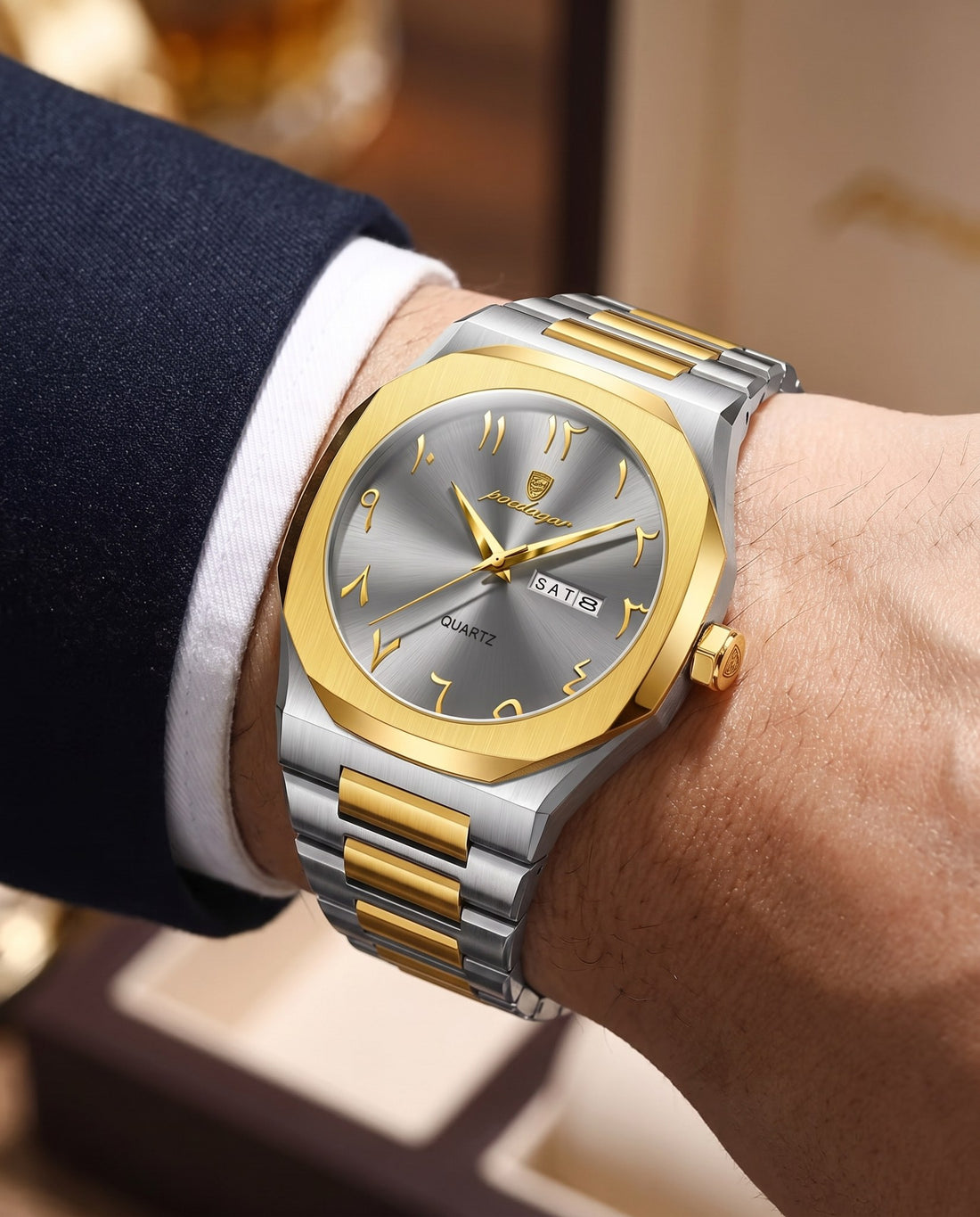 Sultan Arabic Dial Day-Date Gold case, Grey dial on the wrist