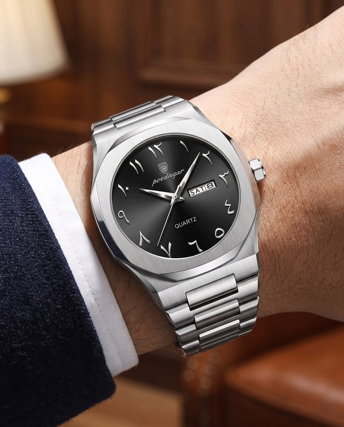 Sultan Arabic Dial Day-Date Silver case, Black dial on the wrist