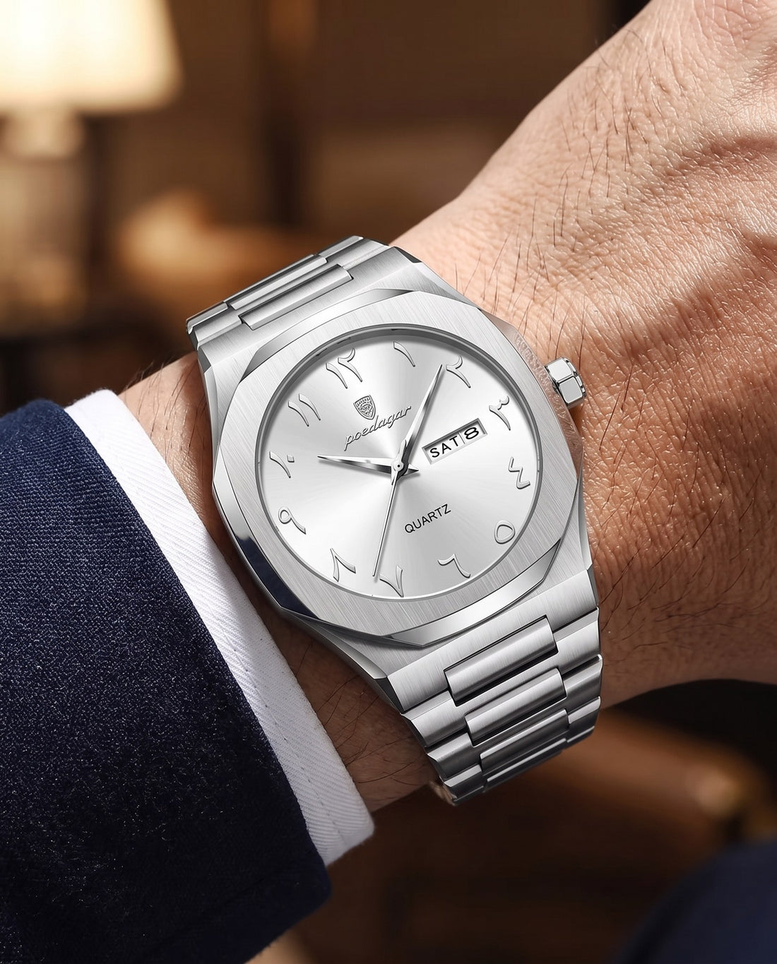 Sultan Arabic Dial Day-Date Silver case, White dial on the wrist