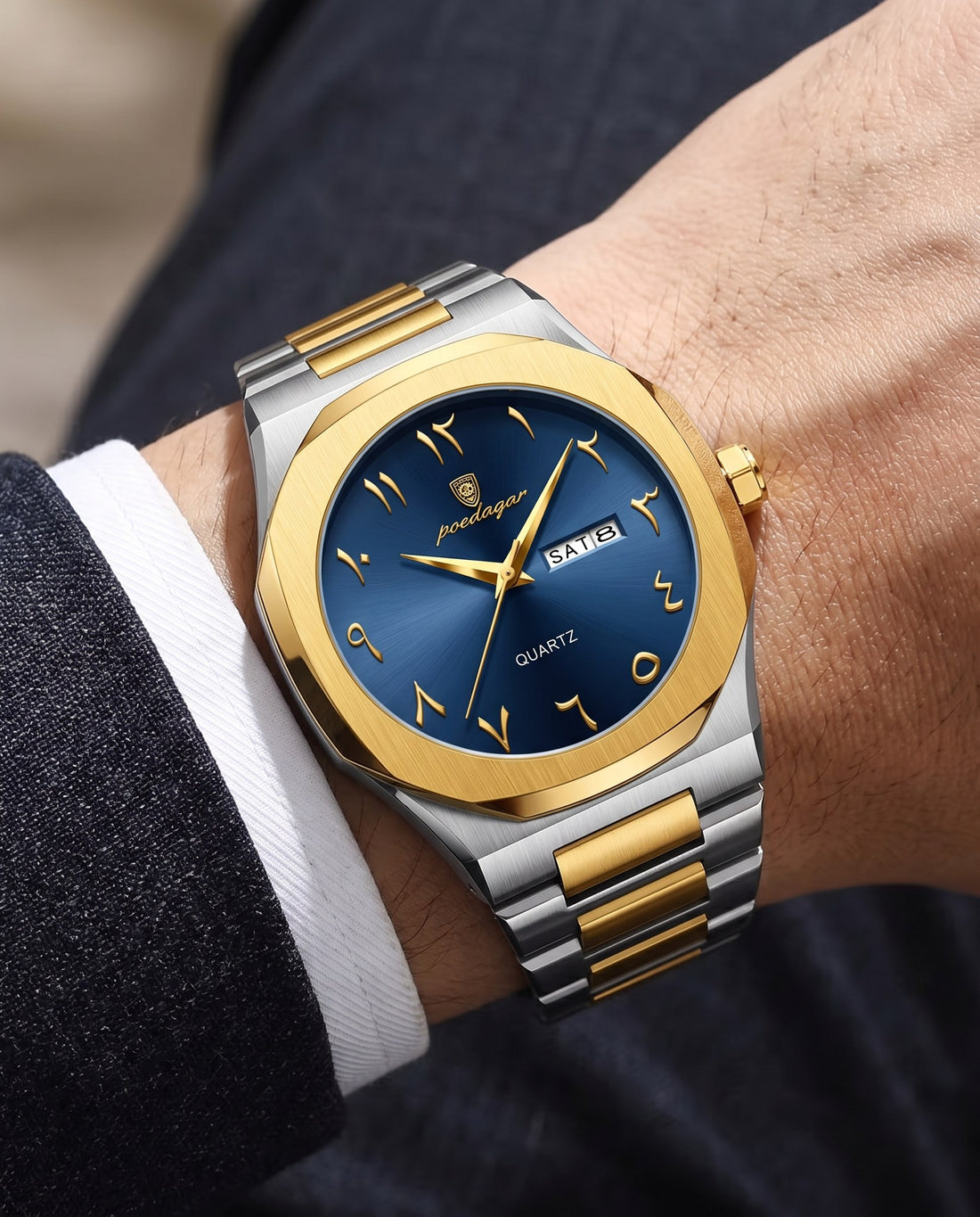 Sultan Arabic Dial Day-Date Gold case, Blue dial on the wrist