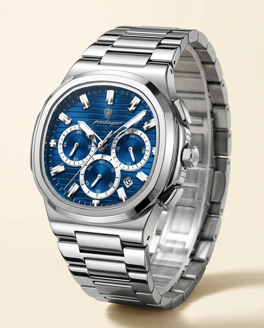 Regal Steel Chronograph Silver case, Blue dial