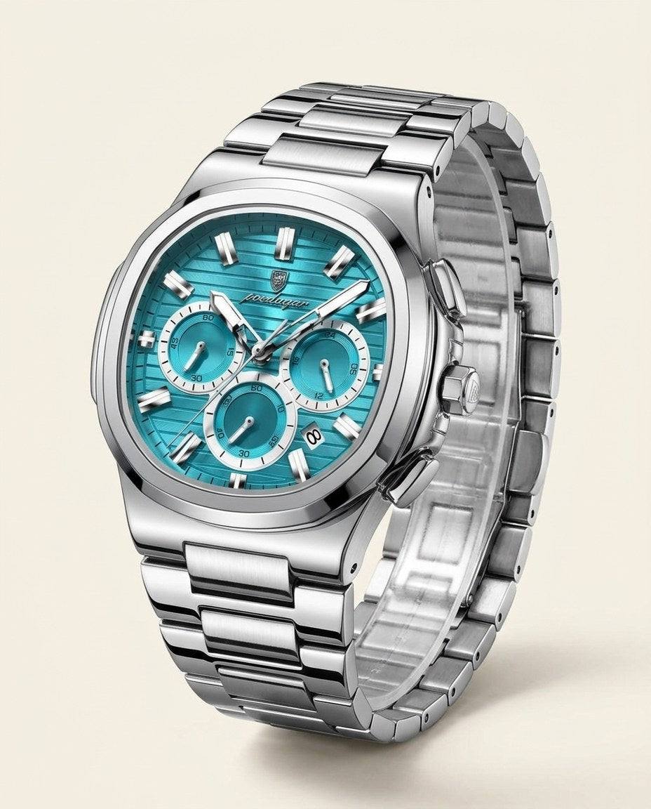 Regal Steel Chronograph Silver case, Teal dial
