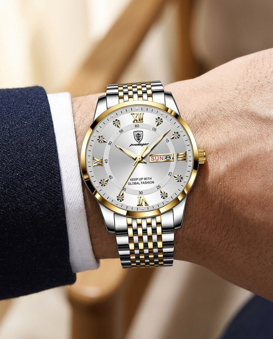 Roman Day-Date Classic Gold case, White dial on the wrist