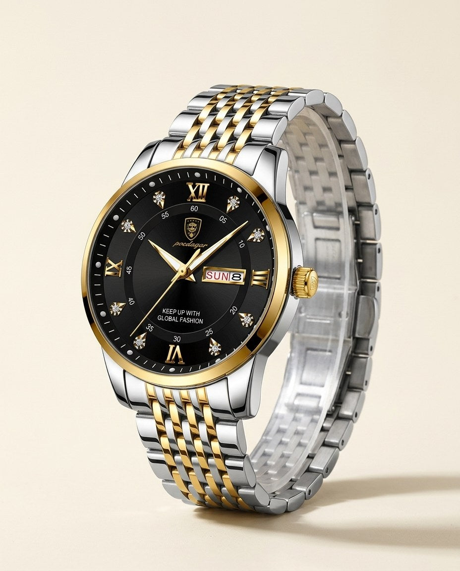 Roman Day-Date Classic Gold case, Black dial