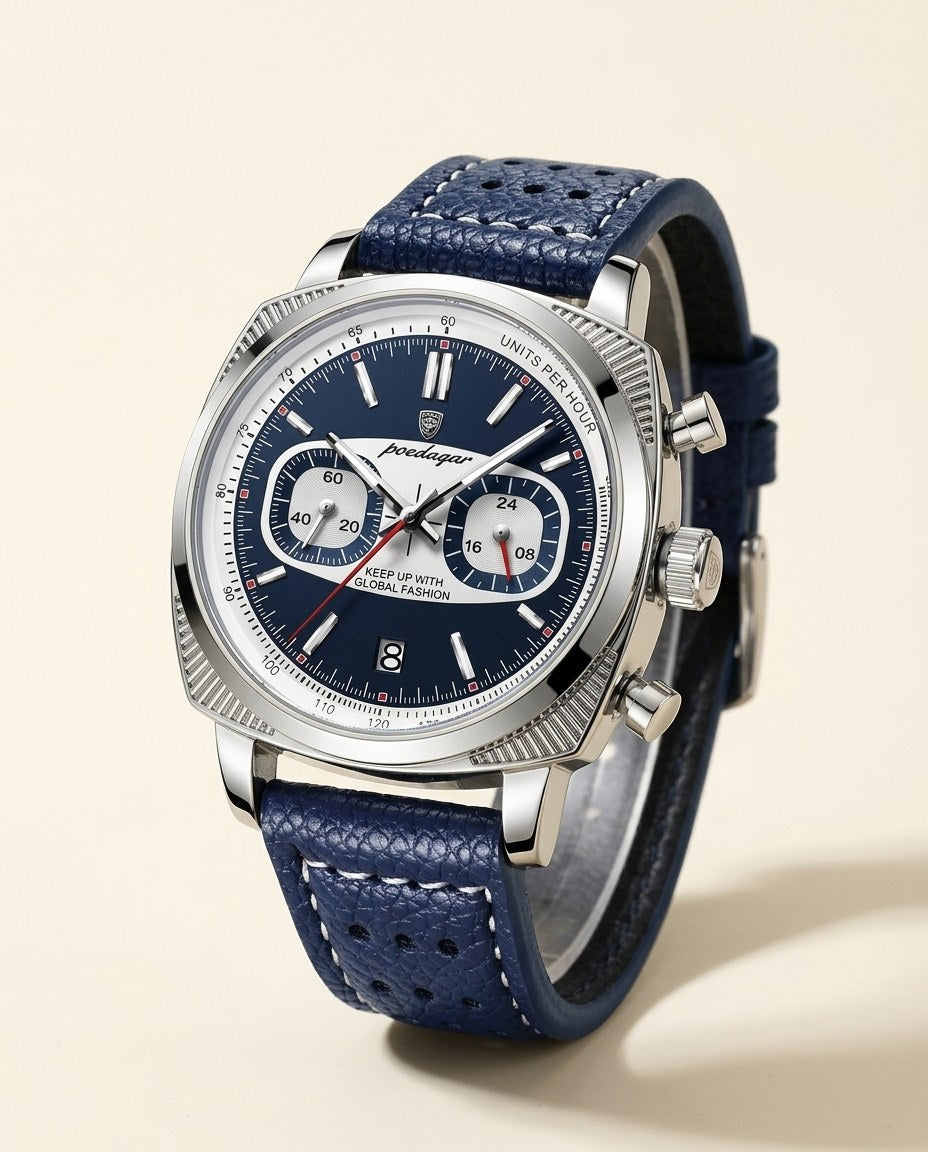 Racing Panda Chronograph Silver case, Blue dial hero