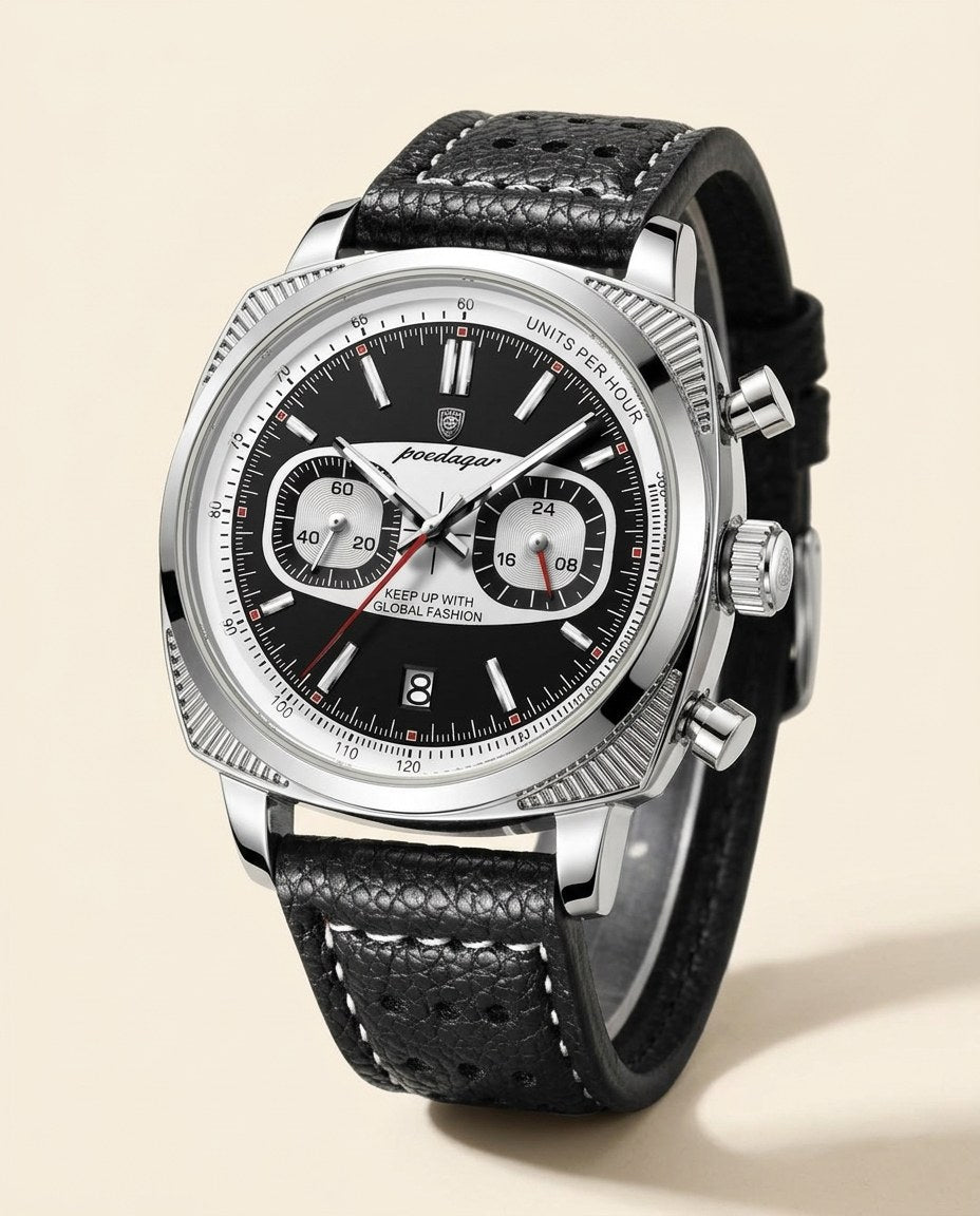 Racing Panda Chronograph Silver case, Black dial