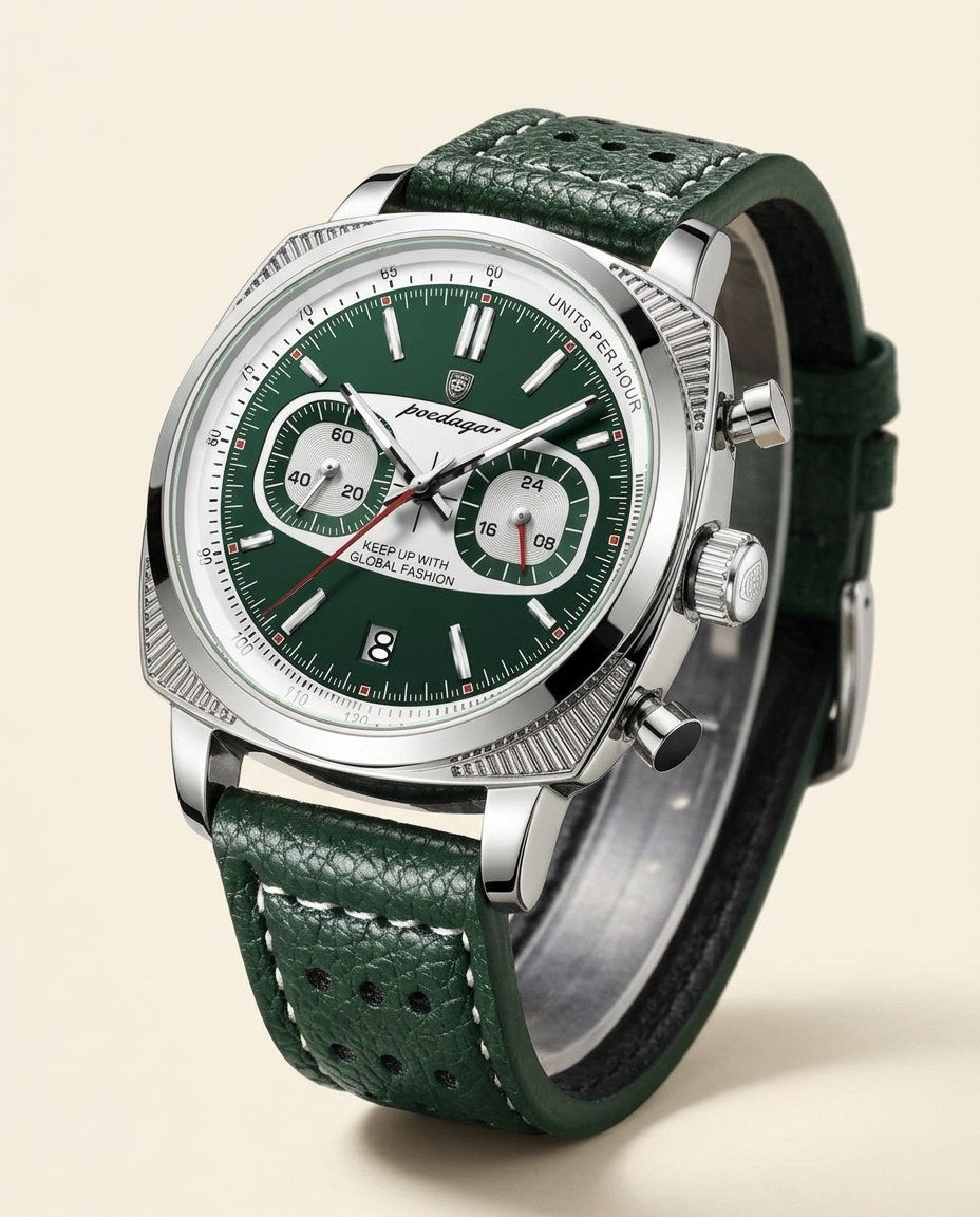 Racing Panda Chronograph Silver case, Green dial
