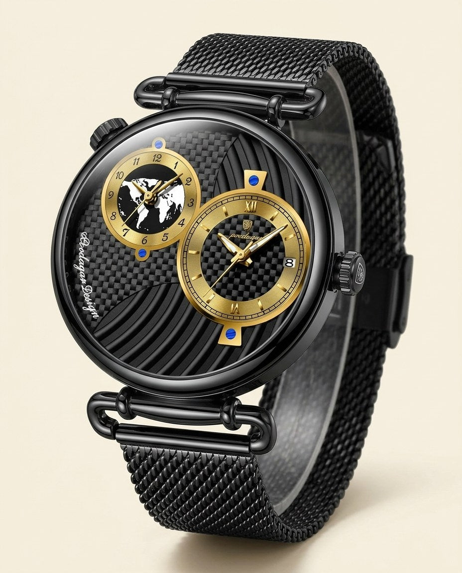 Globe Dual-Dial Mesh Black case, Black dial