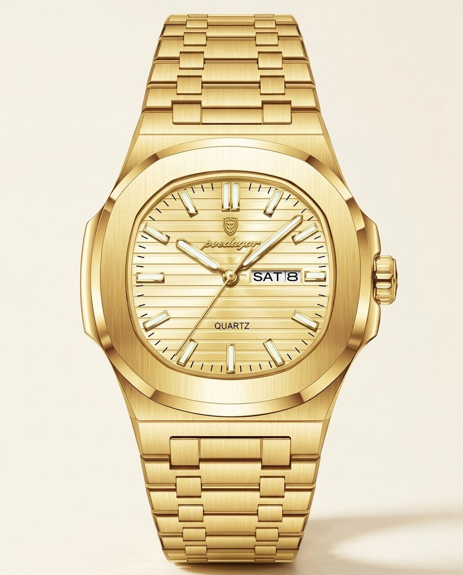 Octagon Sport Day-Date (Steel) Gold case, Gold dial front