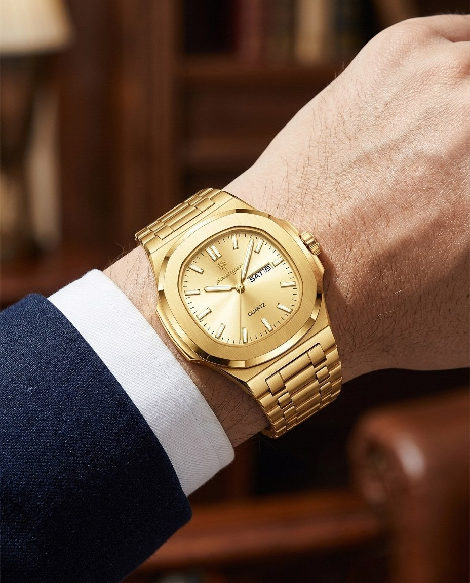 Octagon Sport Day-Date (Steel) Gold case, Gold dial on the wrist