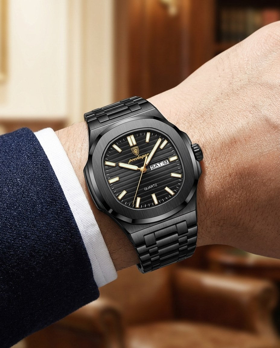 Octagon Sport Day-Date (Steel) Black case, Black dial on the wrist