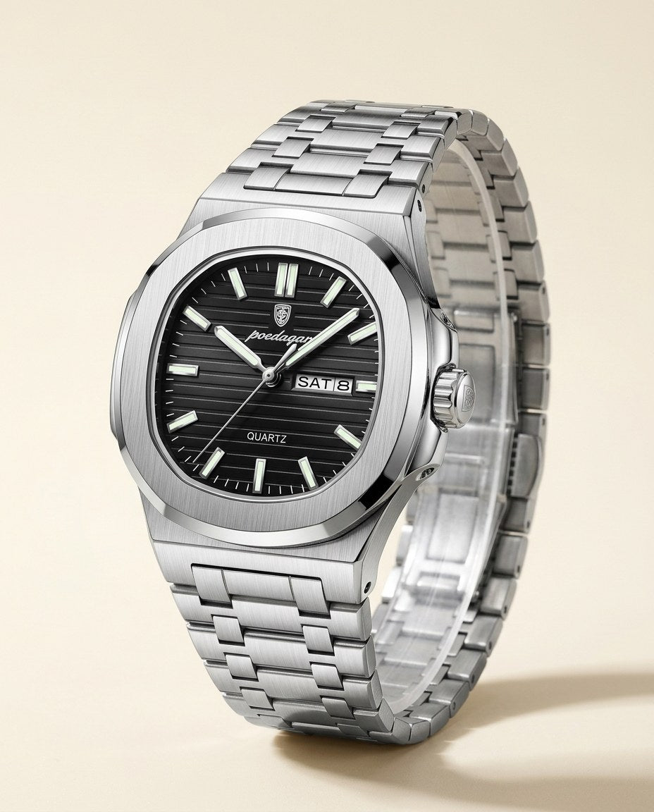 Octagon Sport Day-Date (Steel) Silver case, Black dial