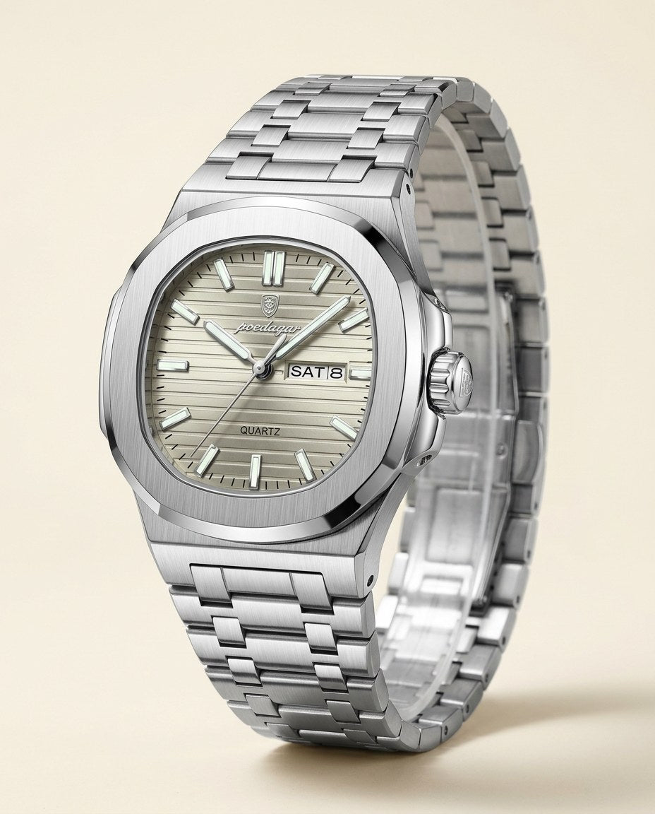 Octagon Sport Day-Date (Steel) Silver case, Olive dial