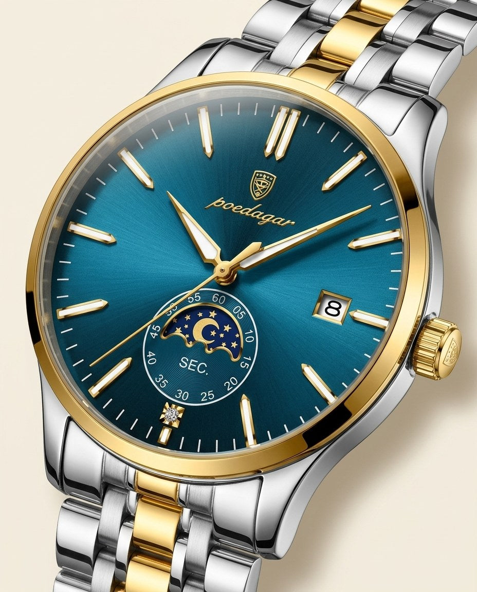 Moonphase Classic Gold case, Blue dial dial close-up