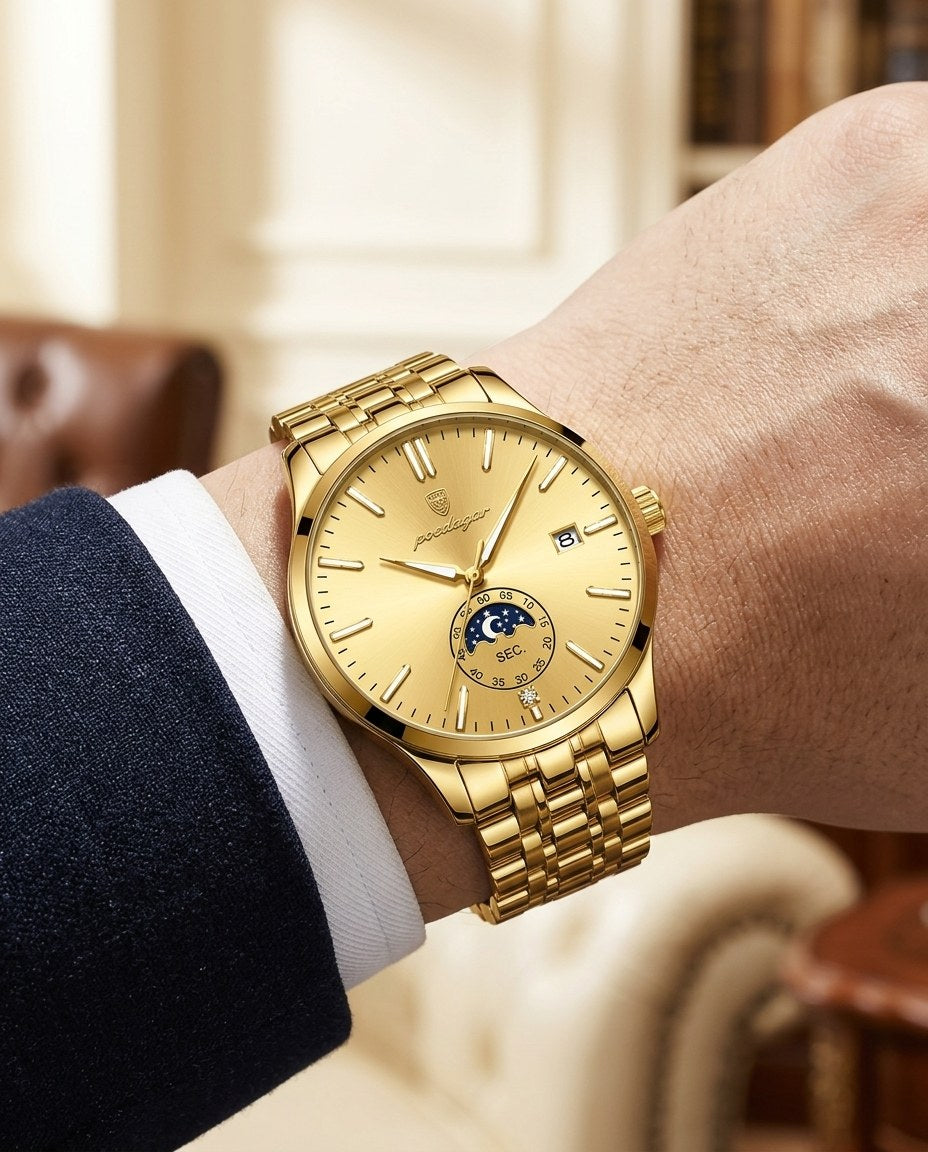 Moonphase Classic Gold case, Gold dial on the wrist