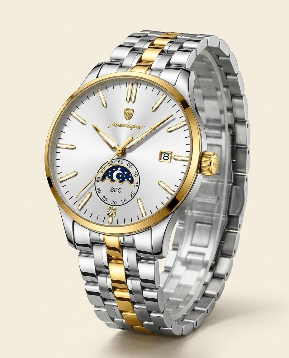 Moonphase Classic Gold case, White dial