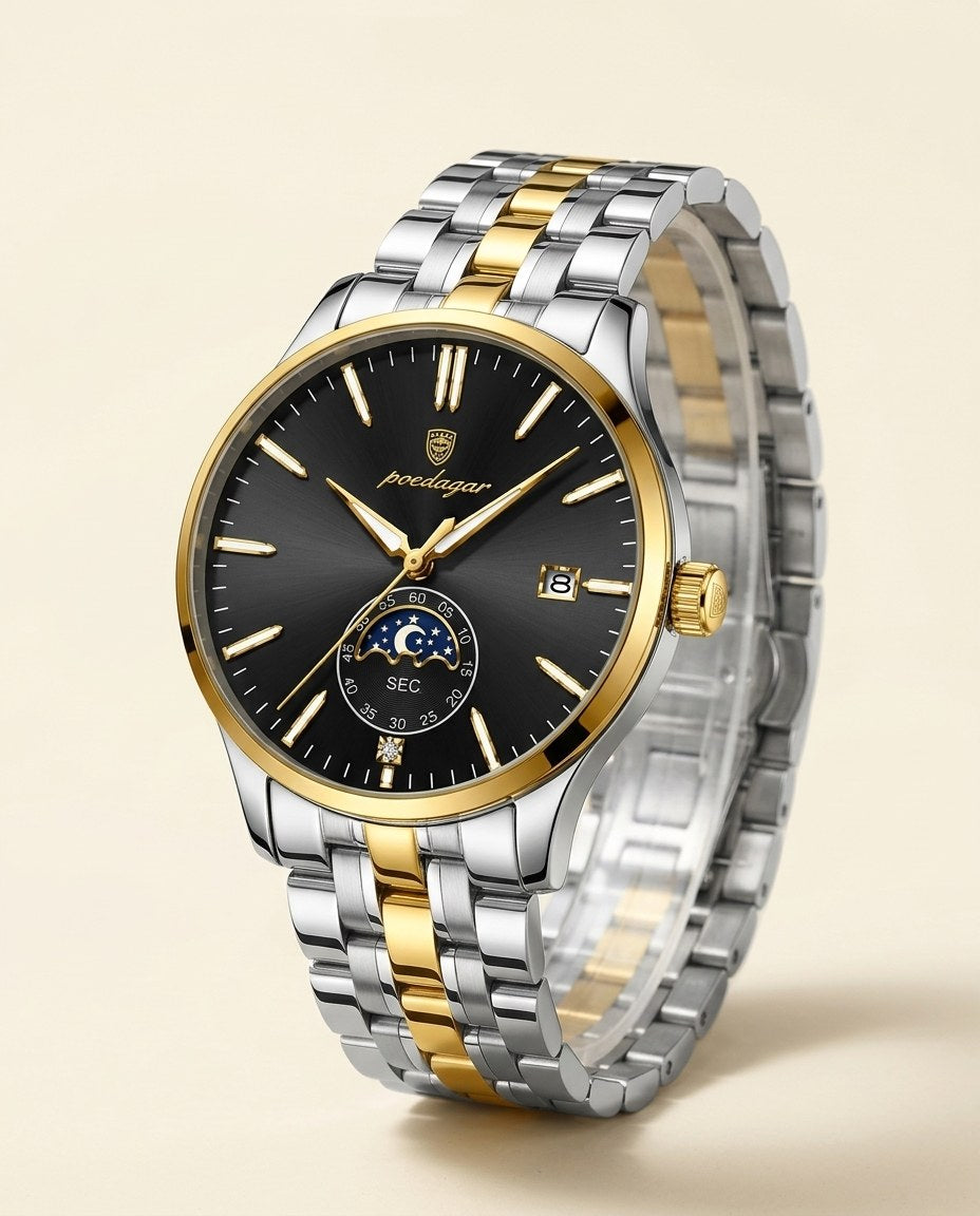 Moonphase Classic Gold case, Black dial