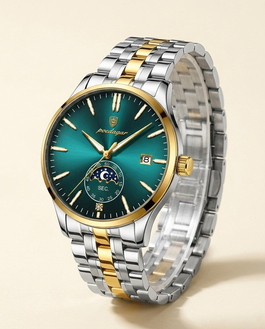Moonphase Classic Gold case, Teal dial