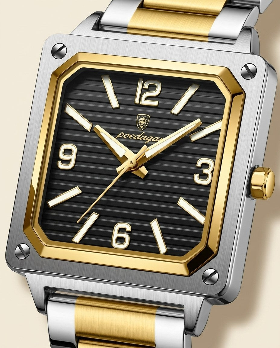 Metro Square Classic Gold case, Black dial dial close-up