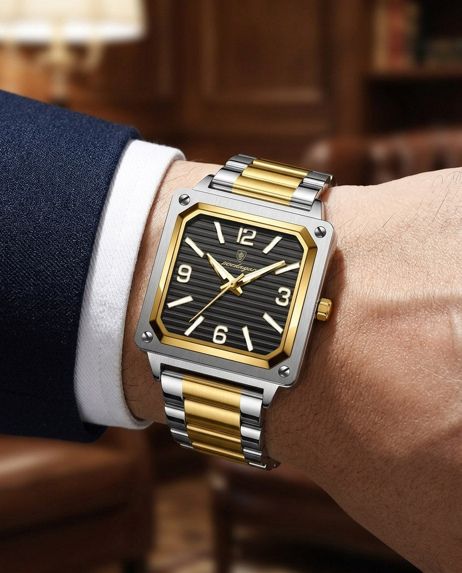 Metro Square Classic Gold case, Black dial on the wrist