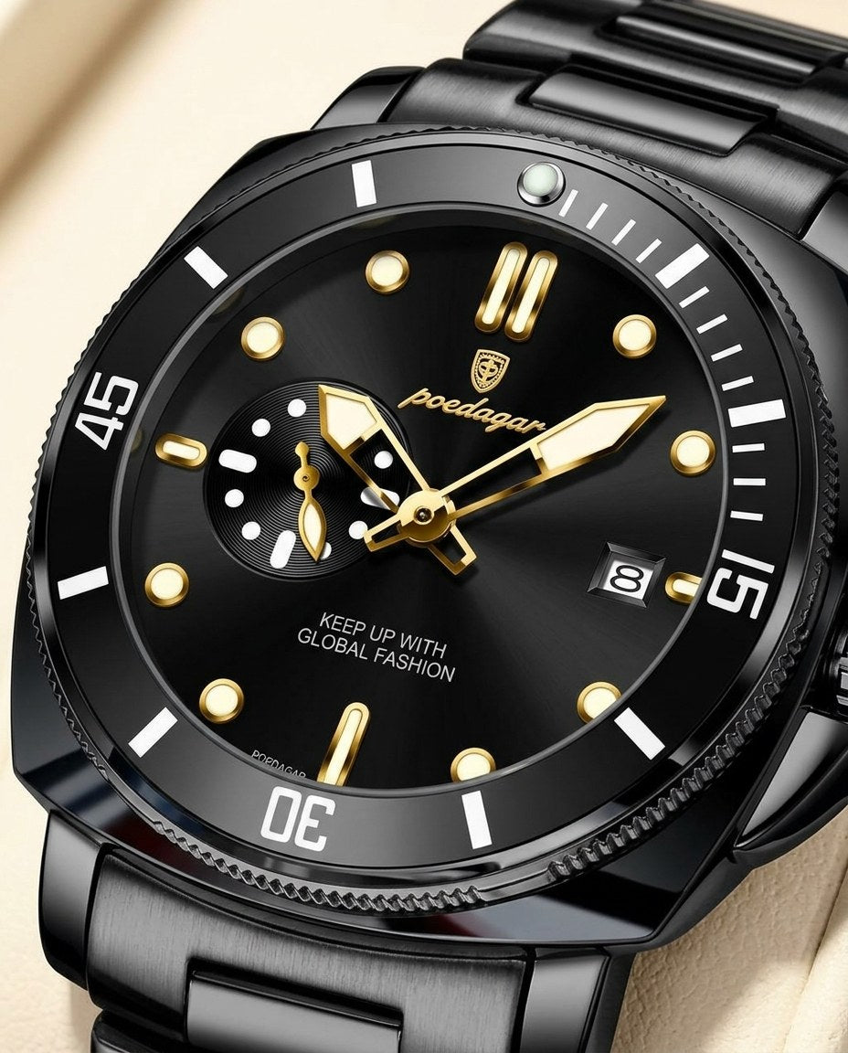 Ocean Diver Two-Tone Black case, Black dial dial close-up