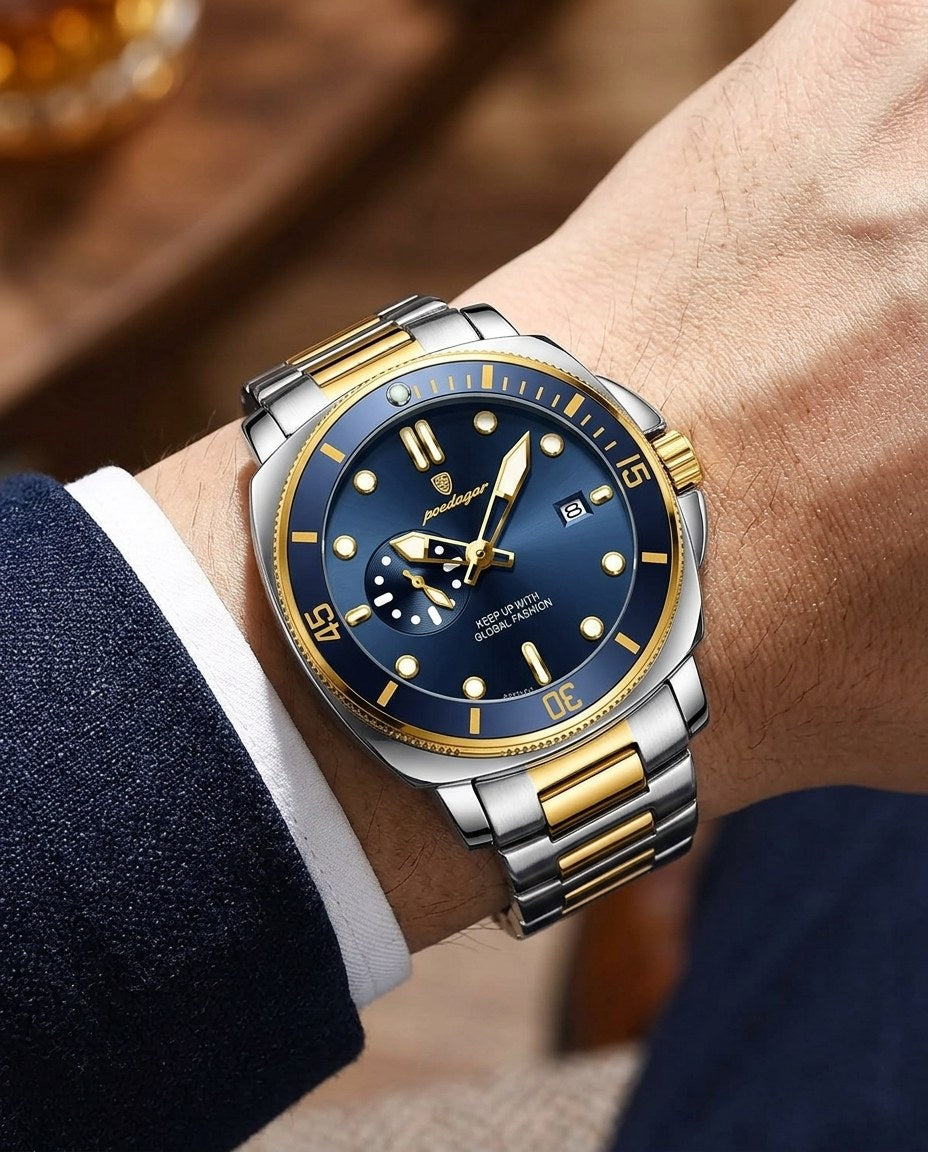 Ocean Diver Two-Tone Gold case, Blue dial on the wrist