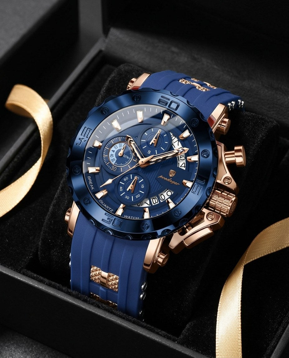 Titan Sport Chronograph (Silicone) Rose Gold case, Blue dial in the gift box
