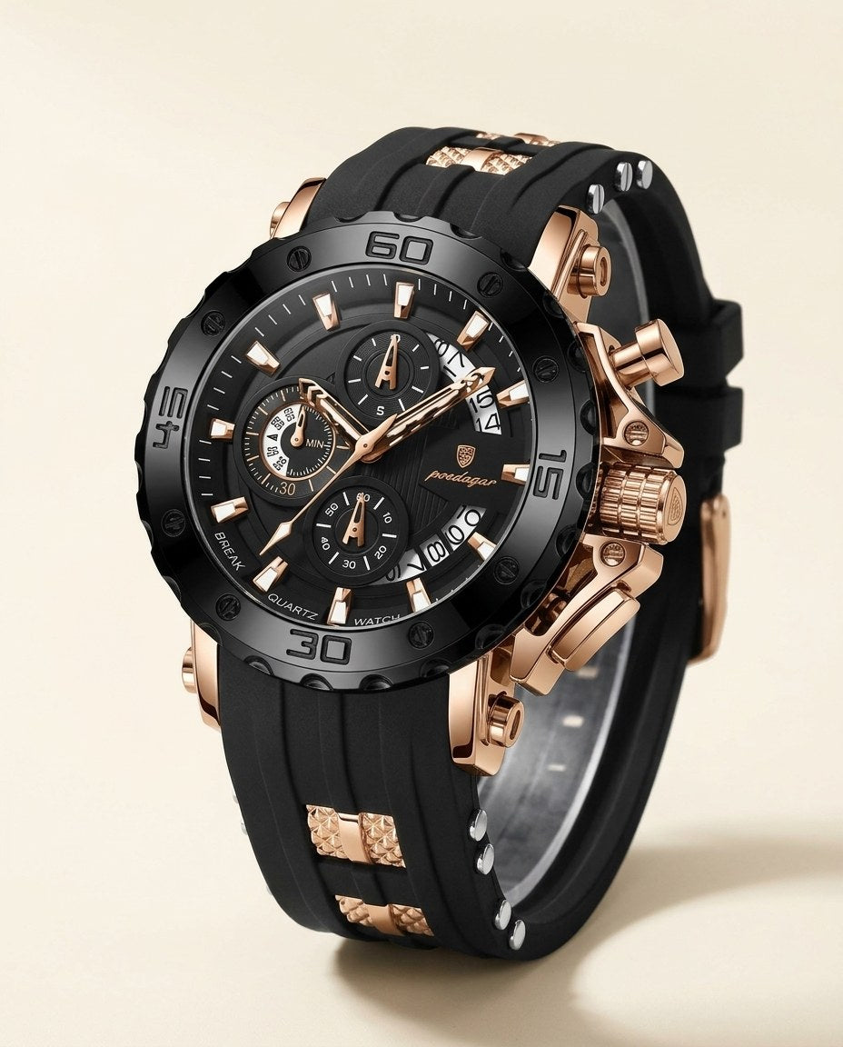 Titan Sport Chronograph (Silicone) Rose Gold case, Black dial