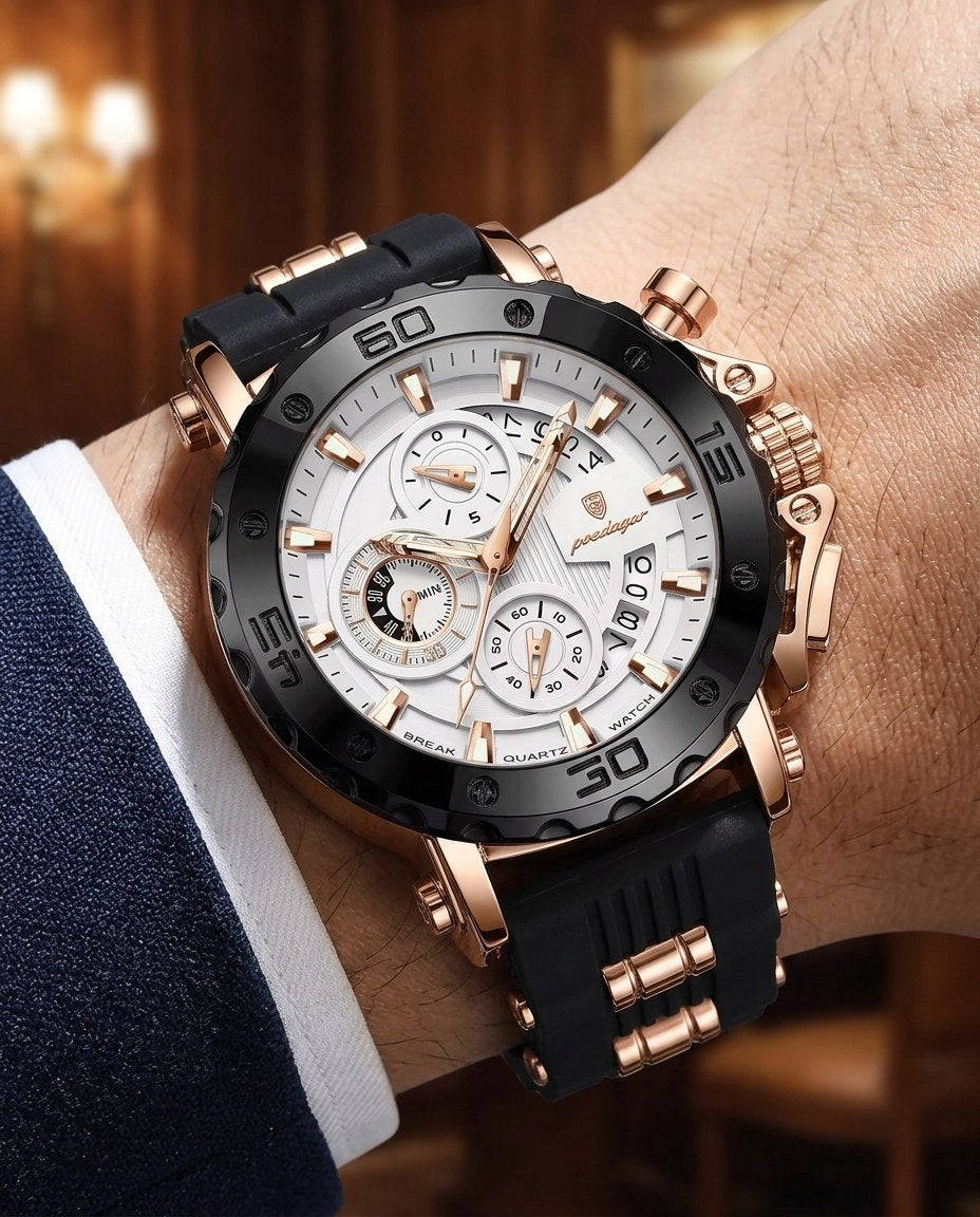 Titan Sport Chronograph (Silicone) Rose Gold case, White dial on the wrist