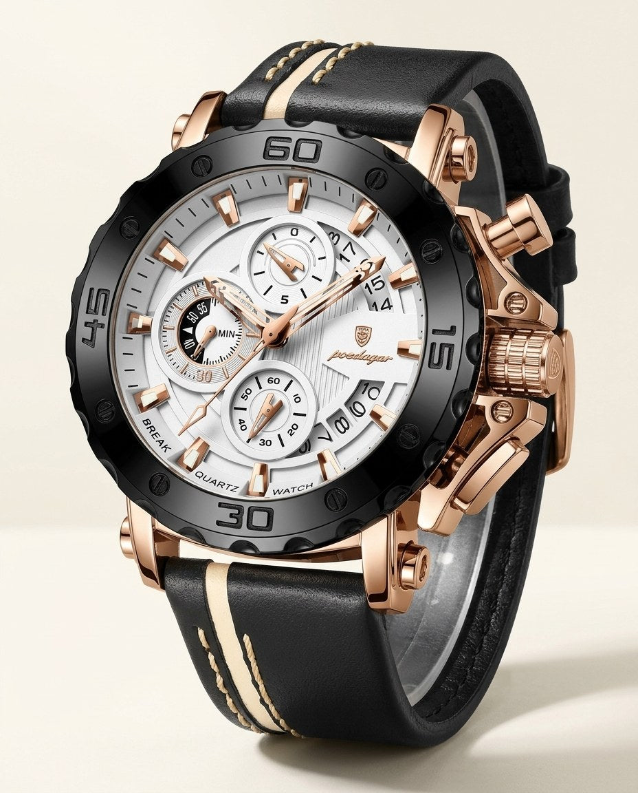 Titan Sport Chronograph (Leather) Rose Gold case, White dial