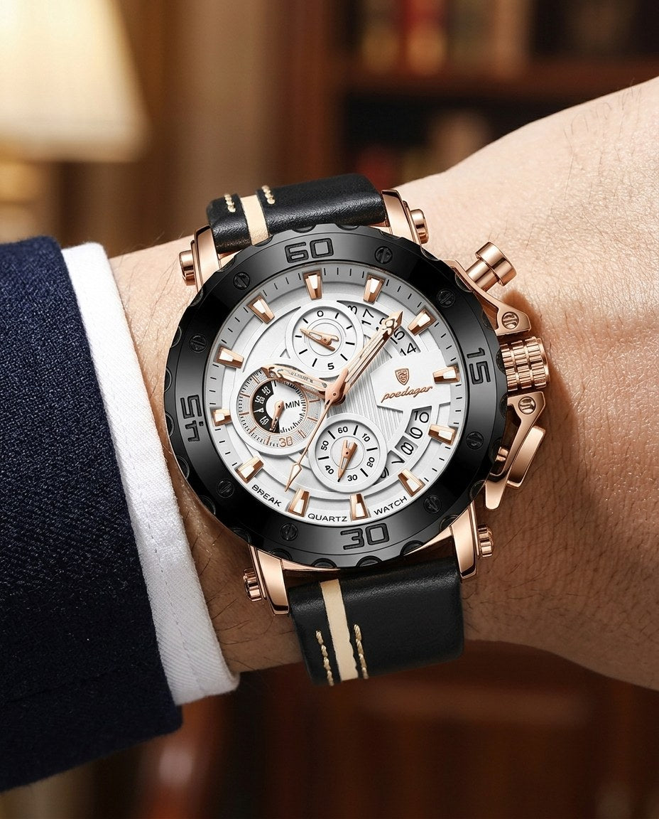 Titan Sport Chronograph (Leather) Rose Gold case, White dial on the wrist