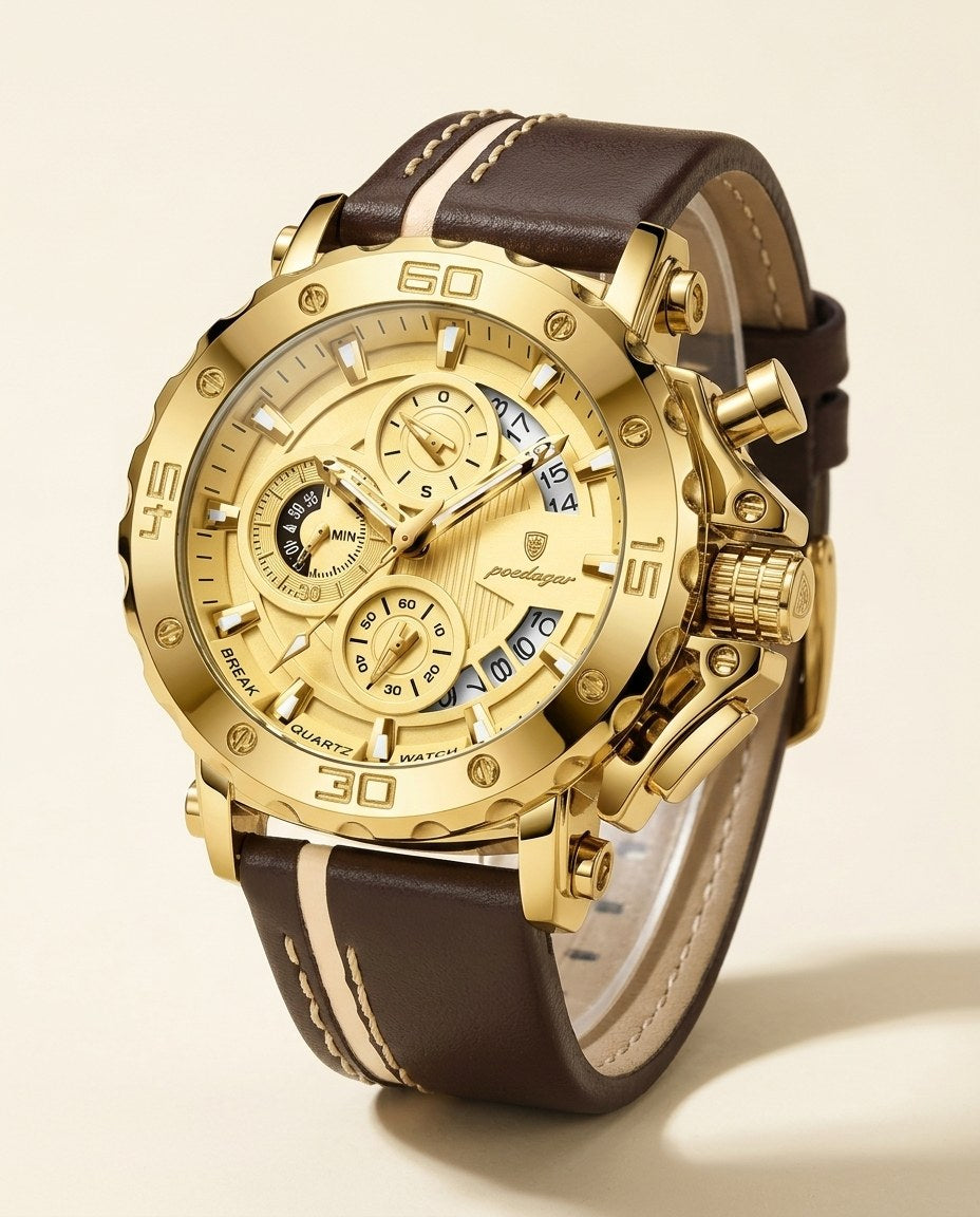 Titan Sport Chronograph (Leather) Gold case, Gold dial