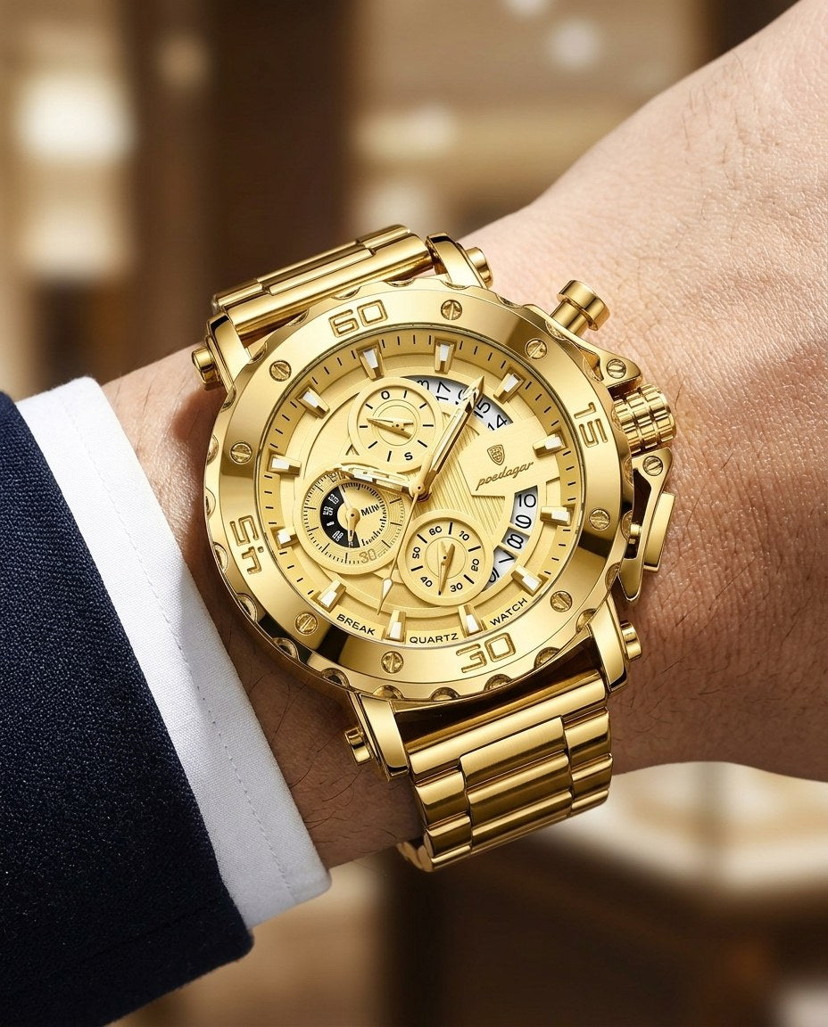 Titan Sport Chronograph (Steel Mesh) Gold case, Gold dial on the wrist