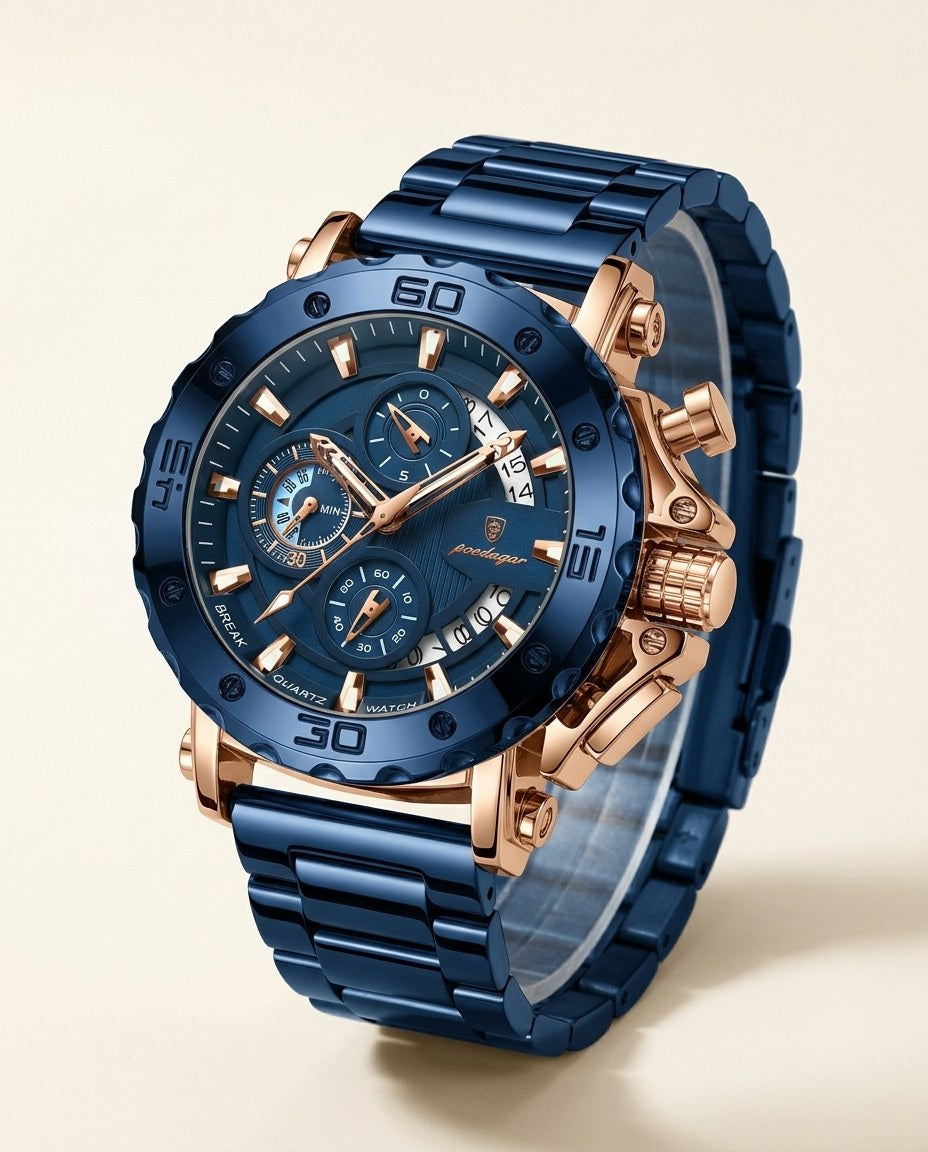 Titan Sport Chronograph (Steel Mesh) Rose Gold case, Blue dial