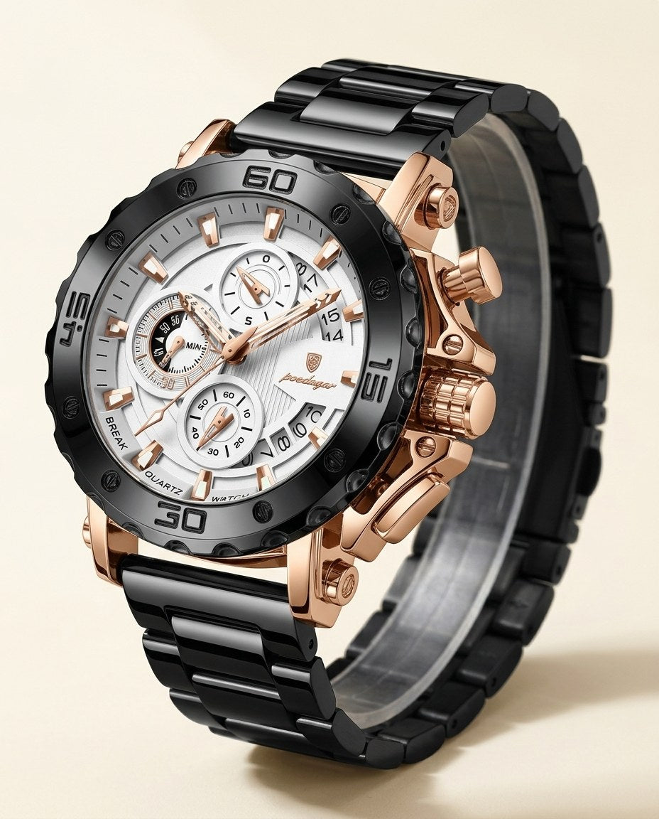 Titan Sport Chronograph (Steel Mesh) Rose Gold case, White dial