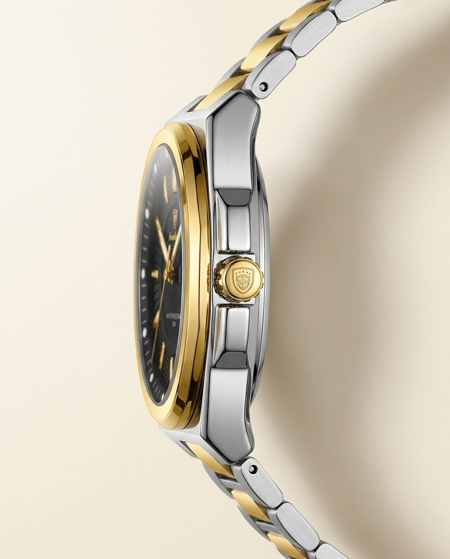 Executive Day-Date Gold case, Black dial crown side